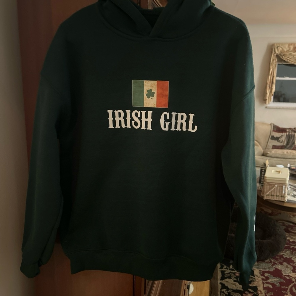 Dark Green "Irish Girl" Sweatshirt Hoodie fleece lined